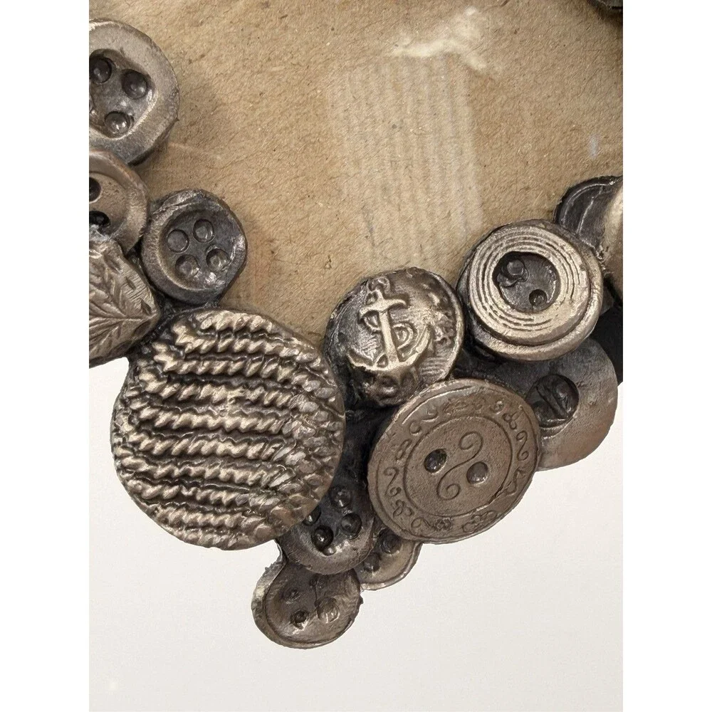 Vintage Pewter Button Picture Frame 4.25x3.5